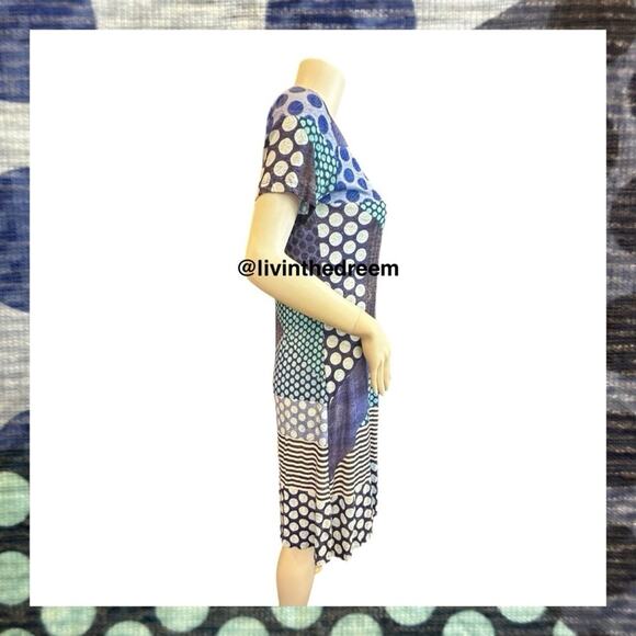 NWT David Cline V-Neck Short Sleeve T-Shirt Dress SZ Small Blue Dot $119 - Picture 8 of 16